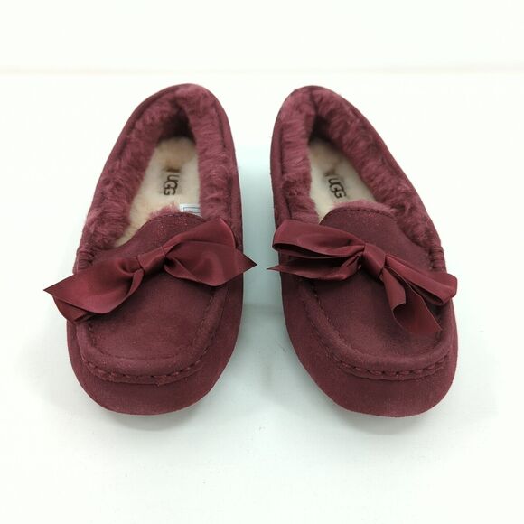UGG Women 5 Ansley Bow Moccasins Wild Grape Purple Glimmer Wool Lined Suede NEW - Picture 3 of 8